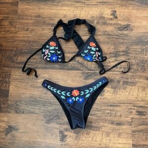 Floral Embroidered Bikini Set